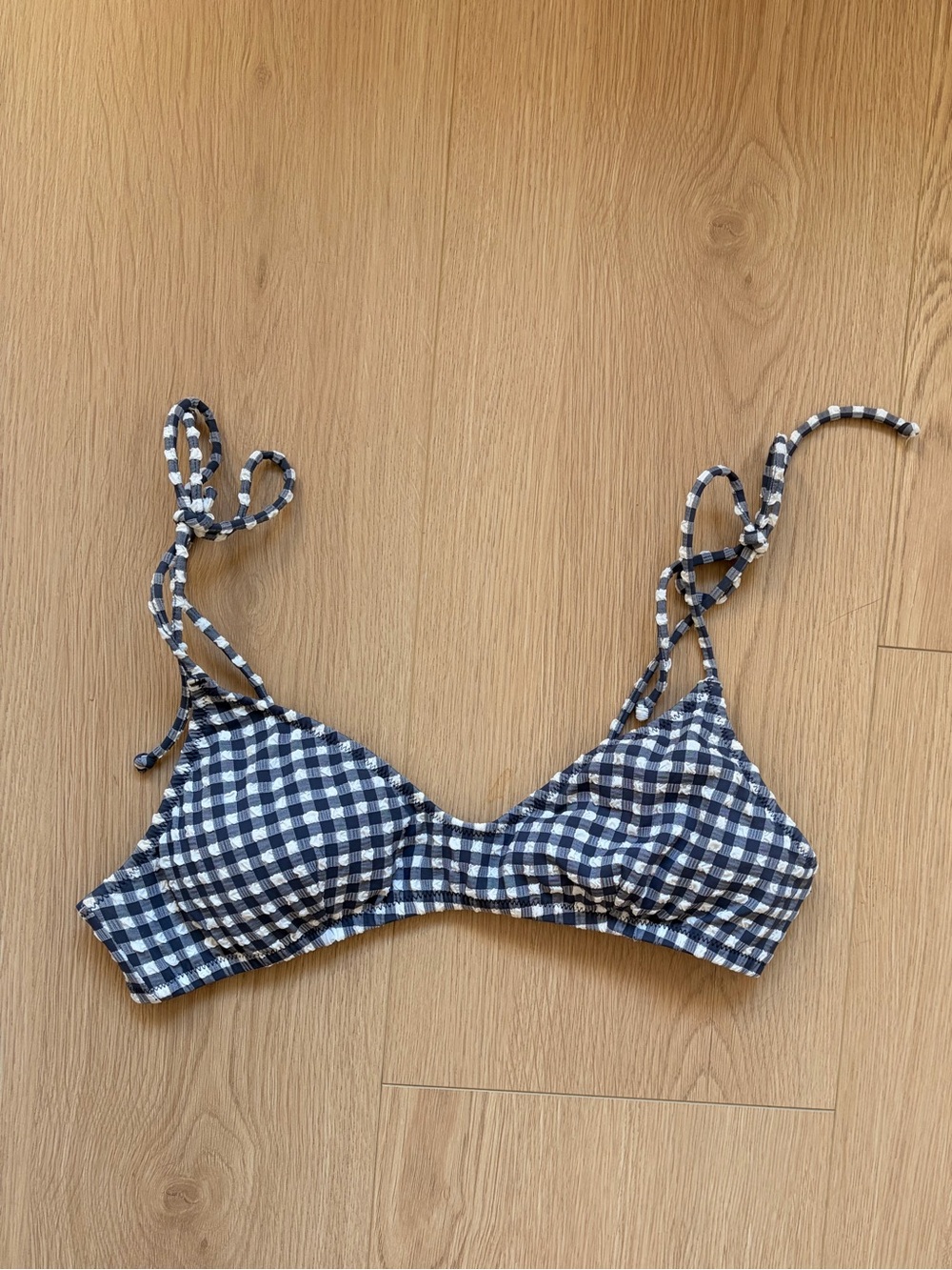 J.Crew Gingham Seesucker French Tie-Strap Bikini Top - Navy & White